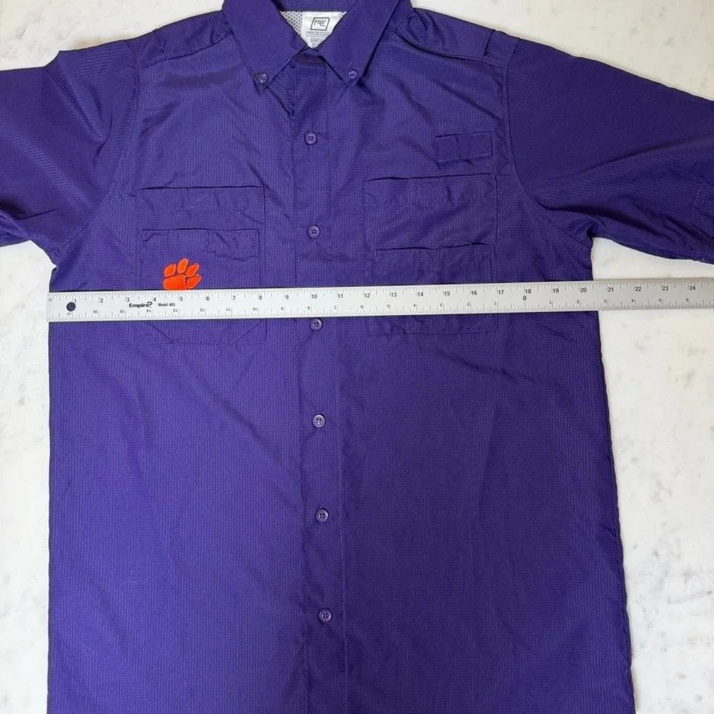 ProEdge Clemson Tigers Mens‎ Small Purple Fishing Shirt Short Sleeve Button Down